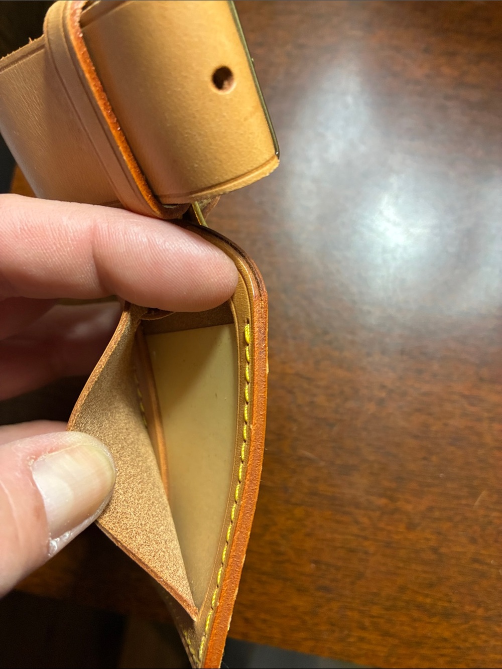 Louis Vuitton Tan Leather Luggage Tag with Yellow Stitching - Picture 5 of 5